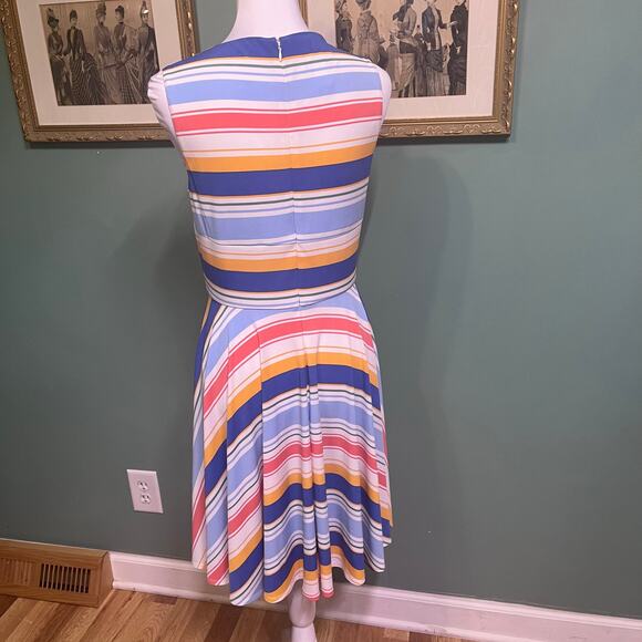 Donna Morgan Striped Fit Flare Dress Size 10 Colorful Sleeveless Summer Party - Picture 4 of 8